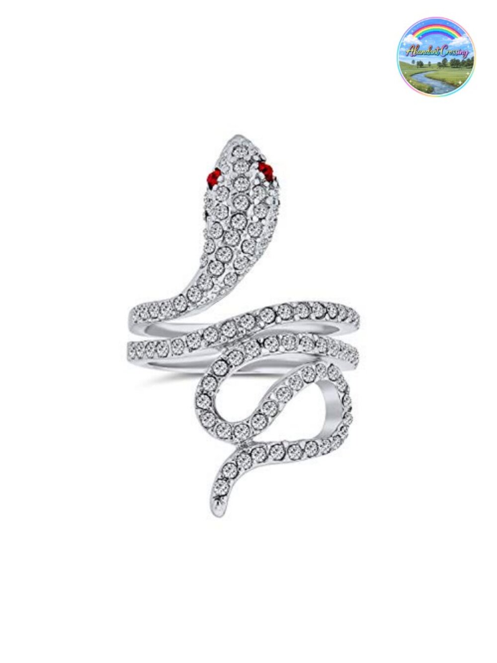 Pave Ruby Eye CZ Snake Cocktail Ring Full Finger Band Silver Plated